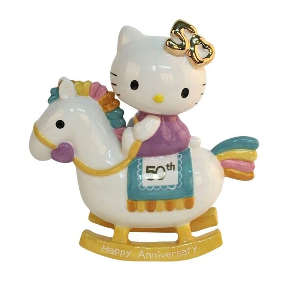 Blue Sky Clayworks Hello Kitty 50th Anniversary Rocking Horse Figurine - Picture 1 of 2